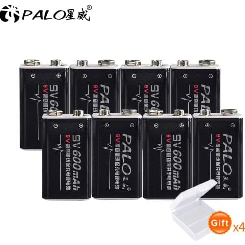 PALO 8Pcs 9V 6F22 600mAh li-ion Rechargeable battery 9v lithium for Multimeter Microphone Toy Remote Control KTV use