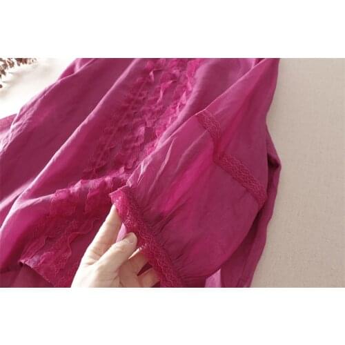 2020 season shirt lace edge light and thin ramie loose solid color womens top -04