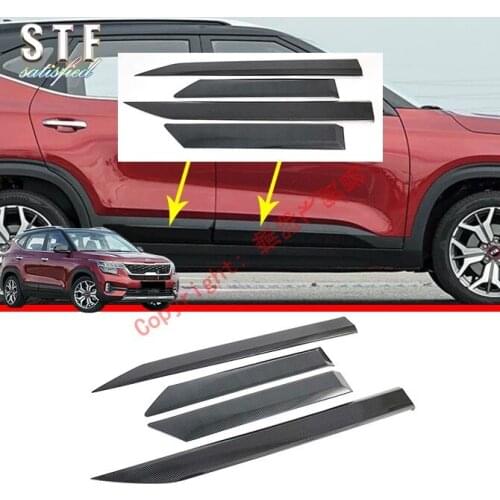 Carbon Fiber Style Car Decoration Side Door Line Garnish Body Molding Moulding Trim For KIA Seltos 2019 2020