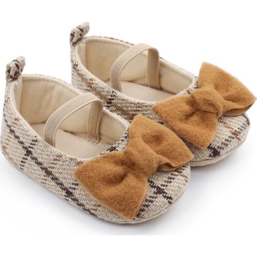 Spring Plaid Baby Girls Shoes For Newborn Princess Bow Knot Causal Slip-On Crib Shoes Toddler Infant Wedding Shoes First Walkers