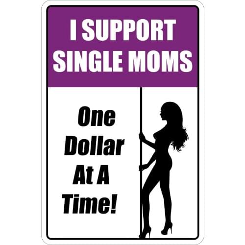 StickerPirate I Support Single Moms One Dollar at A Time 8" x 12" Funny Metal Novelty Sign Aluminum NS 2078