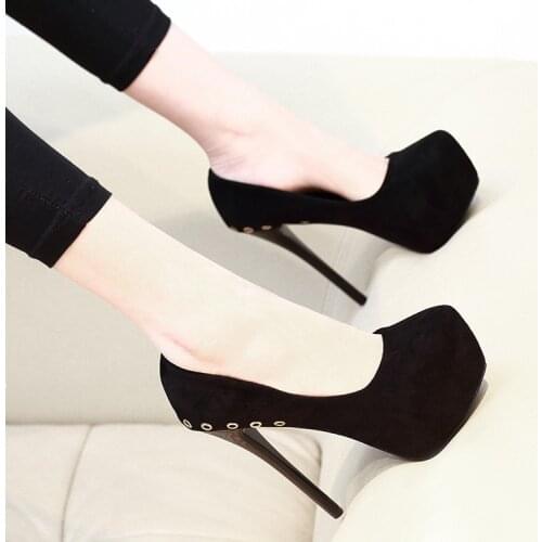 2021 New Fashion Platform Women Pumps Concise Solid Flock High Heels 14cm Shoes Womens Peep Toe Shallow Sexy Party Shoes