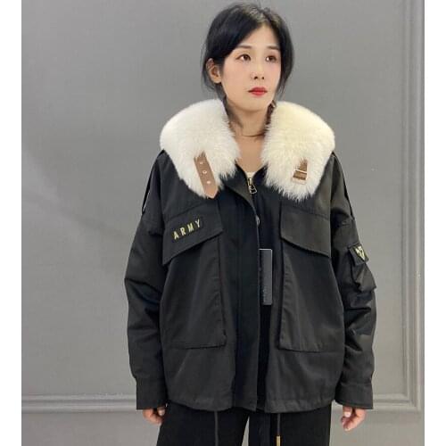 Winter Parka Women Fur Coat Natural Rabbit Fur Liner Real Fox Fur Collar Warm Loose Outwear Plus Size Custom