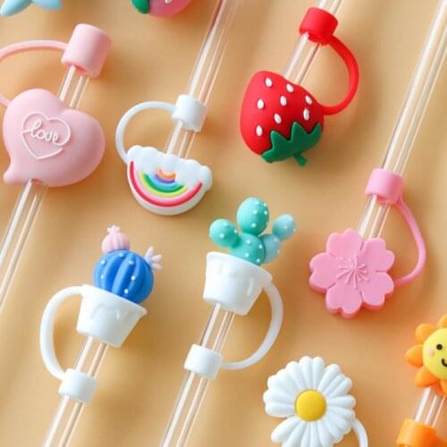 1PC Creative Silicone Straw Stopper Reusable Dust Cap Straw Cup Accessories Cute Cartoon Straw Plug Cover Dust-proof Straw Cap