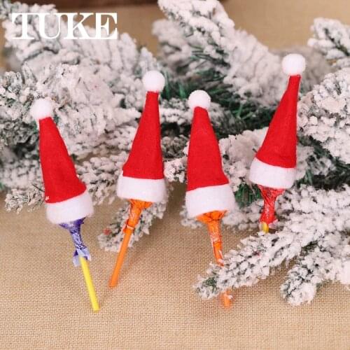 10Pcs Hot Sale Mini Santa Claus Hat Christmas Xmas Holiday Lollipop Top Topper Cover for Festival Christmas Decoration For Home