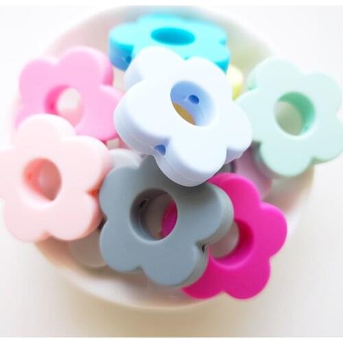 100pcs Baby Chewable Silicone Beads flower DIY Baby Teething Beads Sun flower BPA Free DIY Necklace pacifier Chain Accessories
