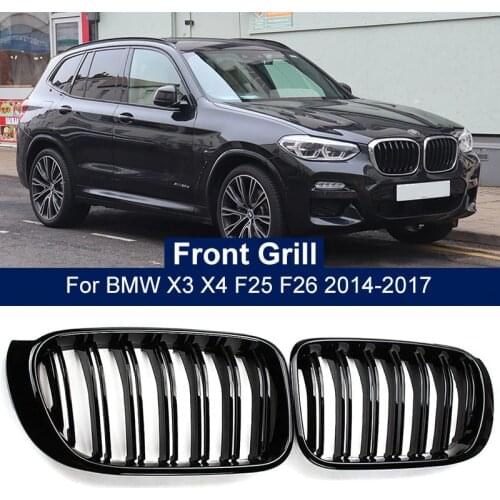 2PCS Car Front Bumper Grill Grille Trim Strip Cover Kidney Sport Double Line Slat For BMW X3 X4 F25 F26 2014 2015 2016 2017