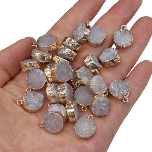 2Pc Natural Agates Druzy Pendants Round White Druzy Crystal Charms for Women Jewelry Making Necklace Earring Accessories