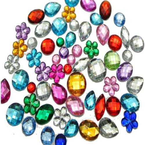 200 Mixed Color Flatback Acrylic Rhinestone Assorted Shape No Hole