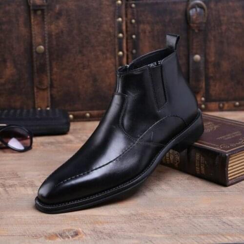 2020 Brand Fashion Black Goodyear Men Shoes Wedding Dress Shoes Mens Ankle Boots Genuine Leather Boots Male Business Shoes