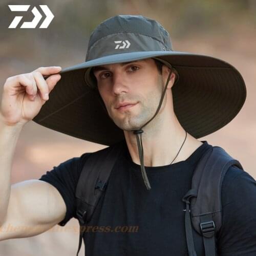 2020 Daiwa Mens Camouflage Fishing Hat Summer Adjustable Sun Protection Sun Hat Big Brim Sun Hat Tourist Fishing Hat