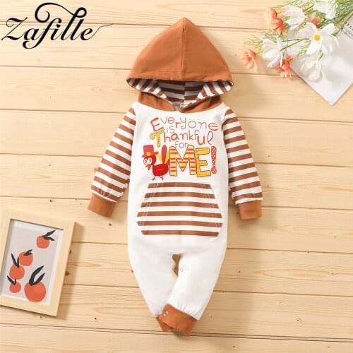 ZAFILLE 2021 Baby Thanksgiving Costume Babys Rompers Hooded Jumpsuit For Kids Newborns My First Turkey Day Party Clothes