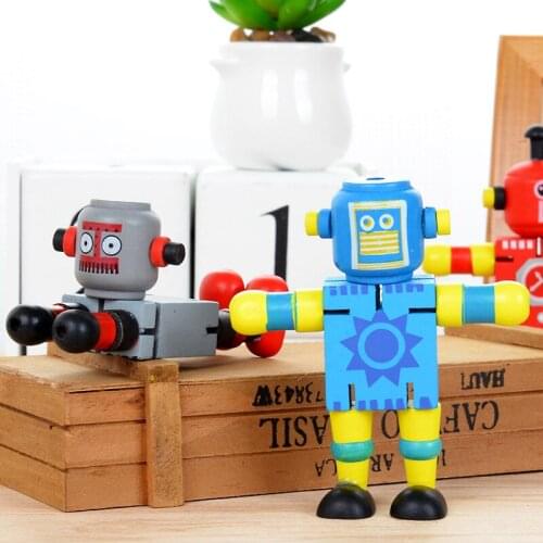 Wooden toy robot 3pcs per lot children gift robots action figure toys 12cm