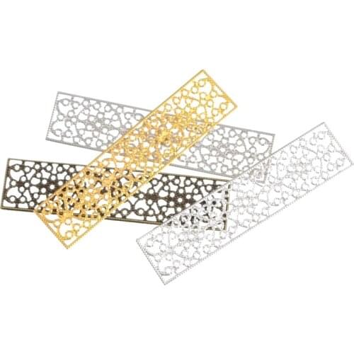 Free shipping 10Pcs Rectangle Filigree Flower Wraps Connectors Metal Crafts Decoration DIY Findings Connectors 8.5x2cm
