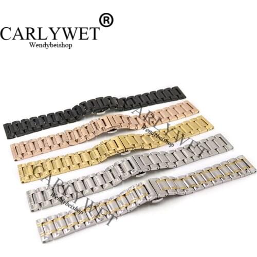 CARLYWET 14 16 18 19 20 21 22 24 26 28 30mm Silver Black Rose Gold Replacement Wrist Watch Band Bracelet For Rolex Omega IWC TAG