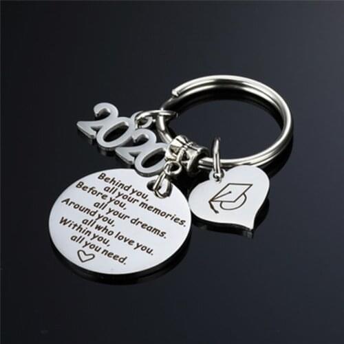 Key Chain Trendy Stainless Steel Women Accessories Letter Printing Key Holder Heart Pendant Graduation Season Gift New