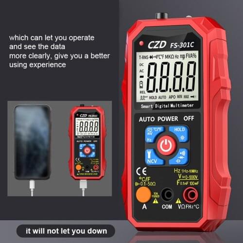 T-RMS Digital Intelligent Multimeter with Backlight LED Flashlight NCV Direct Current AC Voltage Current Resistance Diode