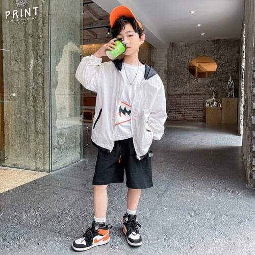 Kids boys spring and autumn print hooded jacket smiling face new big virgin casual jacket 6-12 years old