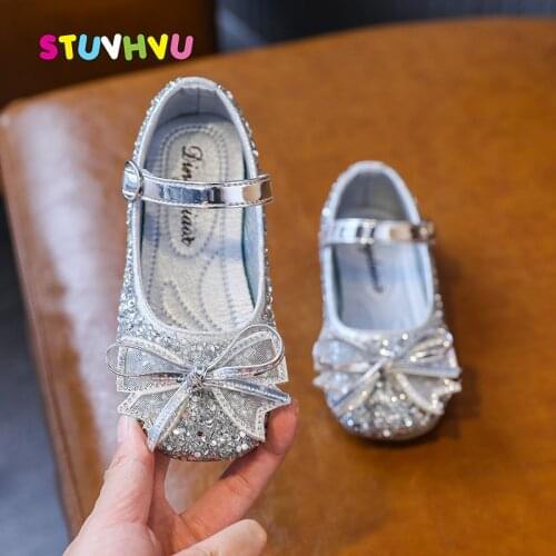 Children Shoes for Baby Toddler Girls Shoes Spring and Autumn New Soft Bottom Pu Leather Rhinestone Bow Princess Shoe Kids Flats