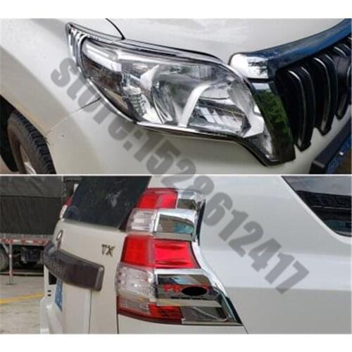 For Toyota LAND CRUISER PRADO 2014-2017 Car Styling ABS Chrome Front+Rear headlight Lamp Cover Fog light Lamp Cover Trim