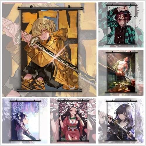 Home Decoration Kimetsu No Yaiba Demon Slayer Tanjirou Wall Art Paintings Plastic Hanging Scrolls Canvas Print Picture Poster
