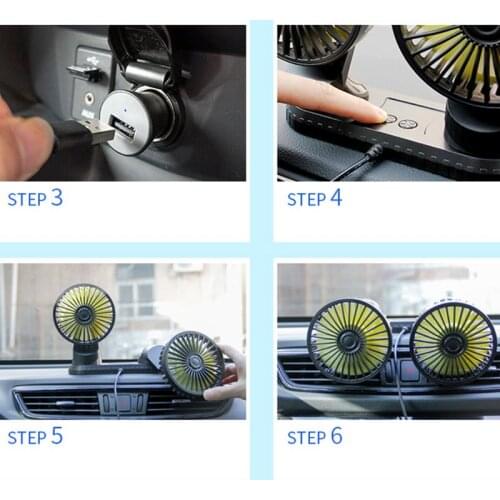 H7JA Universal Adjustable Angle Dual Head USB Powered 3-Speed Adjustable Car Dashboard Cooling Air USB Fan for SUV Vehicles Home