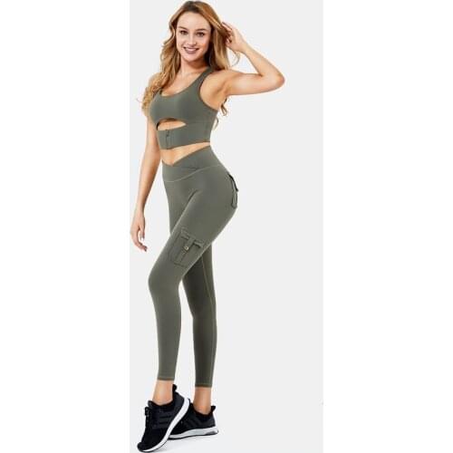 Yoga Suit Women Sport Clothing Explosions In Europe And America Womens Cool Tooling Super Elastic Hip Pocket Two-Piece Set Girl