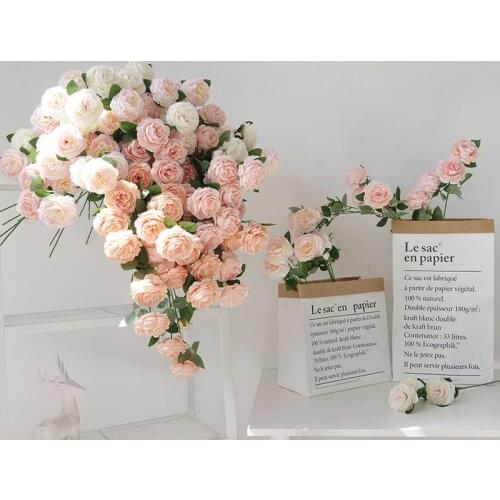 Beautiful rose peony artificial silk flowers small bud wedding bouquet for home decoration long fake flowers outdoor backdrop