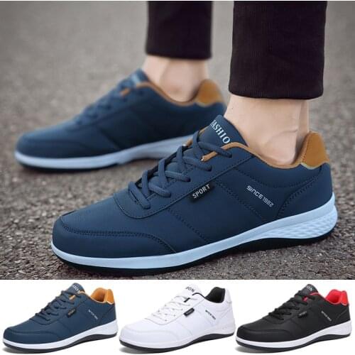 Men Casual Sneakers Fashion PU Leather Running Shoes Lace Up Business Casual Shoes Male Outdoor Walking Jogging Sports Shoes