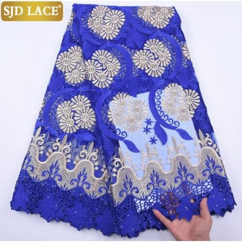 SJD LACE Blue Milk Silk Lace Sewing Guipure Cord African Lace Fabric High Quality Embroidery French Lace Fabric For WeddingA2080
