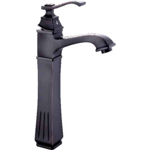 Brass Basin Faucets Single Holder Single Hole Deck Mounted Hot Cold Water Balck Baking Square Model Tap