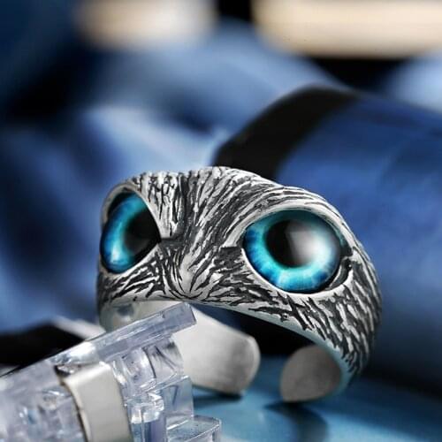 Fashion cute owl men and women finger ring blue eyes simple animal jewelry popular punk personality Party Jewelry