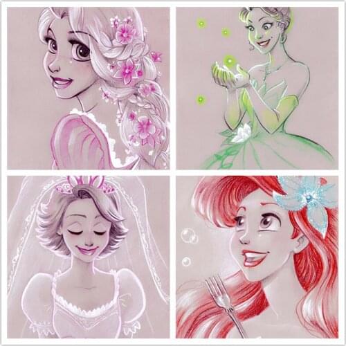 Disney 5D Diy Full Circle Diamond Painting Cartoon Princess Diamond Embroidery Set Art Hanging Painting Gift Home Decoration