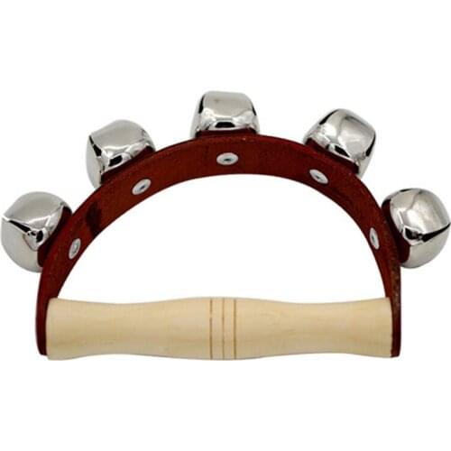 Orff instruments 5-Bells Stick Shaker Percussion instrument Leather+wooden hand bell Dance props baby rammelaars handvat gifts