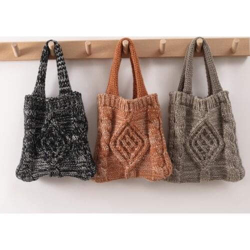 Autumn Knitted Wool Women Shoulder Bag Casual Simple Design Weaving Handmade Handbag Soft Student Tote Underarm Shopping Bag