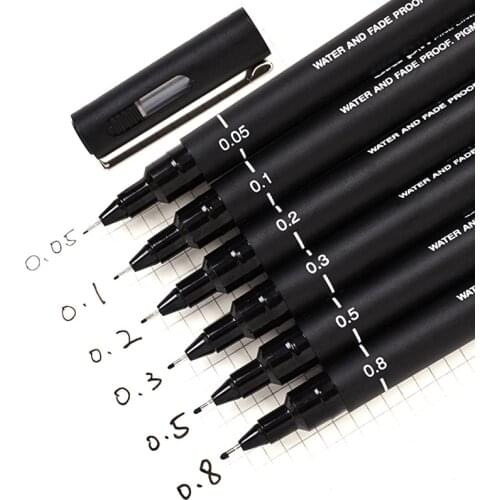 6pcs/lot Pin Drawing Pen Fineliner Ultra Fine Line Art Marker Black Ink 005 01 02 03 05 08 Micron Drawing Pen Office School Set