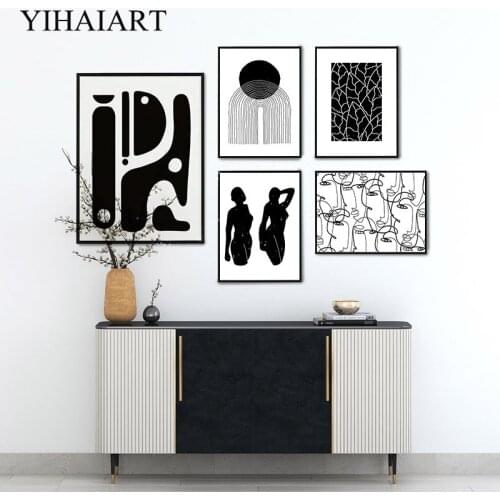 Black White Line Drawing Poster Modern Abstract Face Female Canvas Print Painting Minimalist Wall Art Picture Room Home Decor