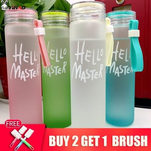 YiHAO 480mL 4Candy Colors Portable Water Bottle Leak-proof Unbreakable Frosted glass with lid Water Bottle for Travel Camping