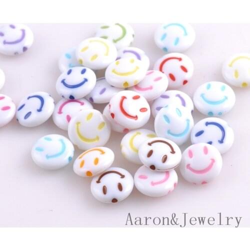 Mix colour smiling face Acrylic beads Flat Round Spacer Beads Fit Jewelry Handmade 50PCs 13.5X5mm YKL0392X