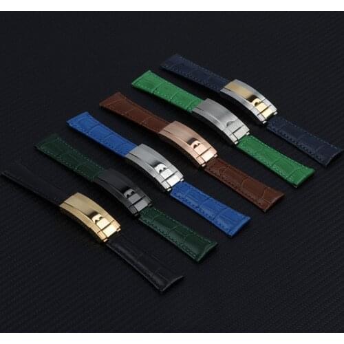 20mm Black Green Brown Blue Crocodile pattern Genuine Leather Watchband For Role Watch Strap Daytona Submariner GMT RX Bracelet