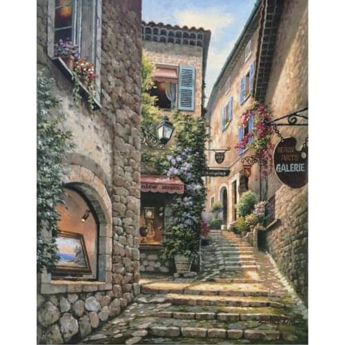 Hand Painted contemporary art Italian Village landscapes Oil painting on canvas Gallery Steps wall decor