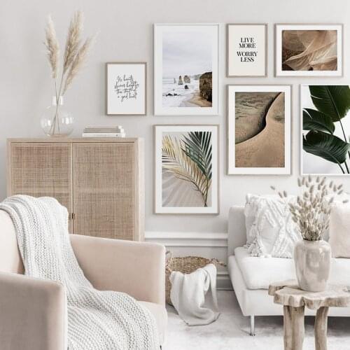 Nordic Canvas Painting Vintage Palm Leaf Landscape Poster Art Print Modern Seascape Wall Picture for Living Room Decor