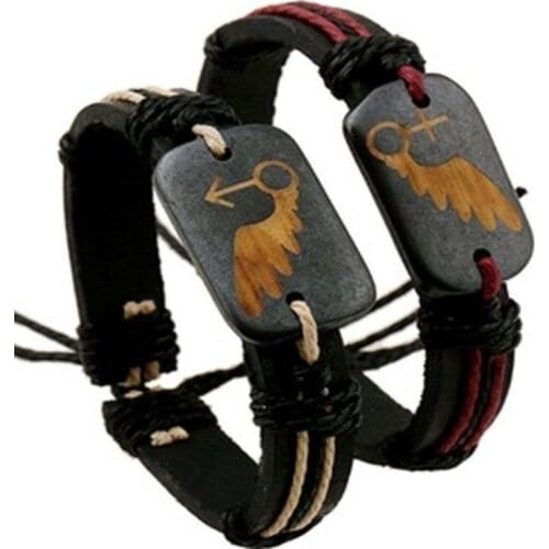 Ethnic Style Vintage Lovers Bracelets Adjustable Leather Wrap ID Bracelet Best Friend Gender Symbol Bracelet For Couple