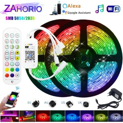 30M New Music WiFi Luces LED Strip Light 5M 10M 15M 5050 SMD 2835 Flexible Ribbon 12V Tape + Music Wifi Controller + Adapter EU