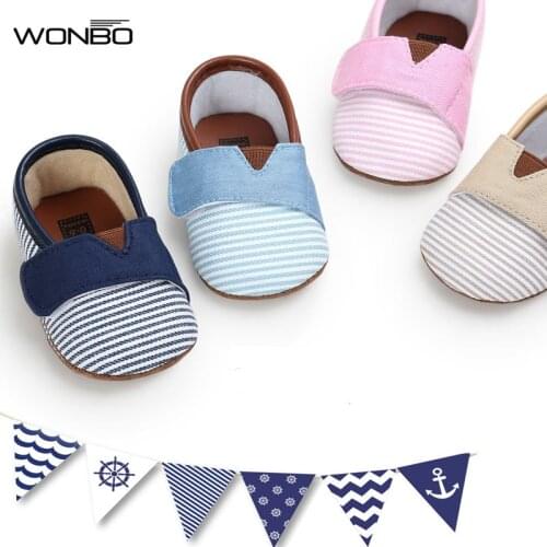WONBO 2019 Autumn New Design Baby Shoes Gingham Cotton Hook & Loop First Walkers