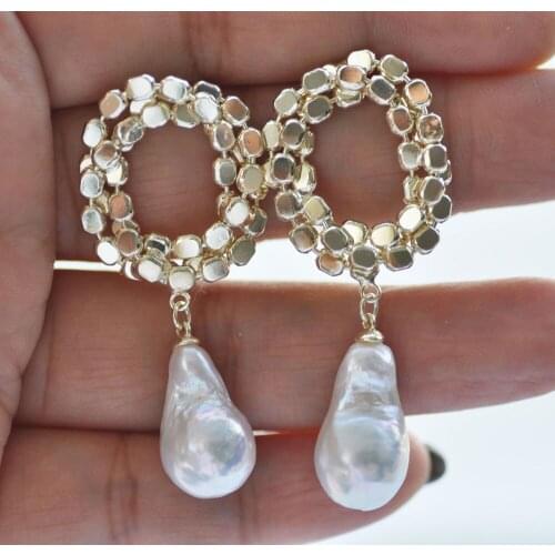 Z11038 18mm White Drop Edison Pearl gold-plating Garland Dangle Earring