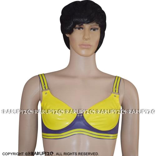 Yellow And Purple Trims Sexy Halter Latex Bra With Wire Rubber Lingerie Brassieres BRA-0013