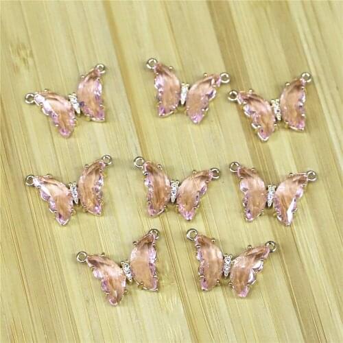 Crystal Butterfly Blue Pink Color Clear Glass Insect Pendant Short Chain Necklace 2021 New Design for Women Jewelry