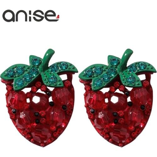 Anise Cute Red Crystal Strawberry Watermelon Stud Earrings For Woman Sweet Rhinestone Fruit Big Earring Female Oorbellen Jewelry