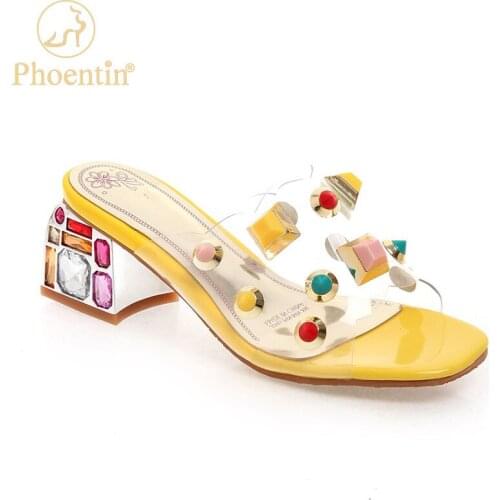 Phoentin womens outdoor slipper transparent PVC shoes colorful crystal heels shoes ladies peep toe slipper size 34-46 FT1117